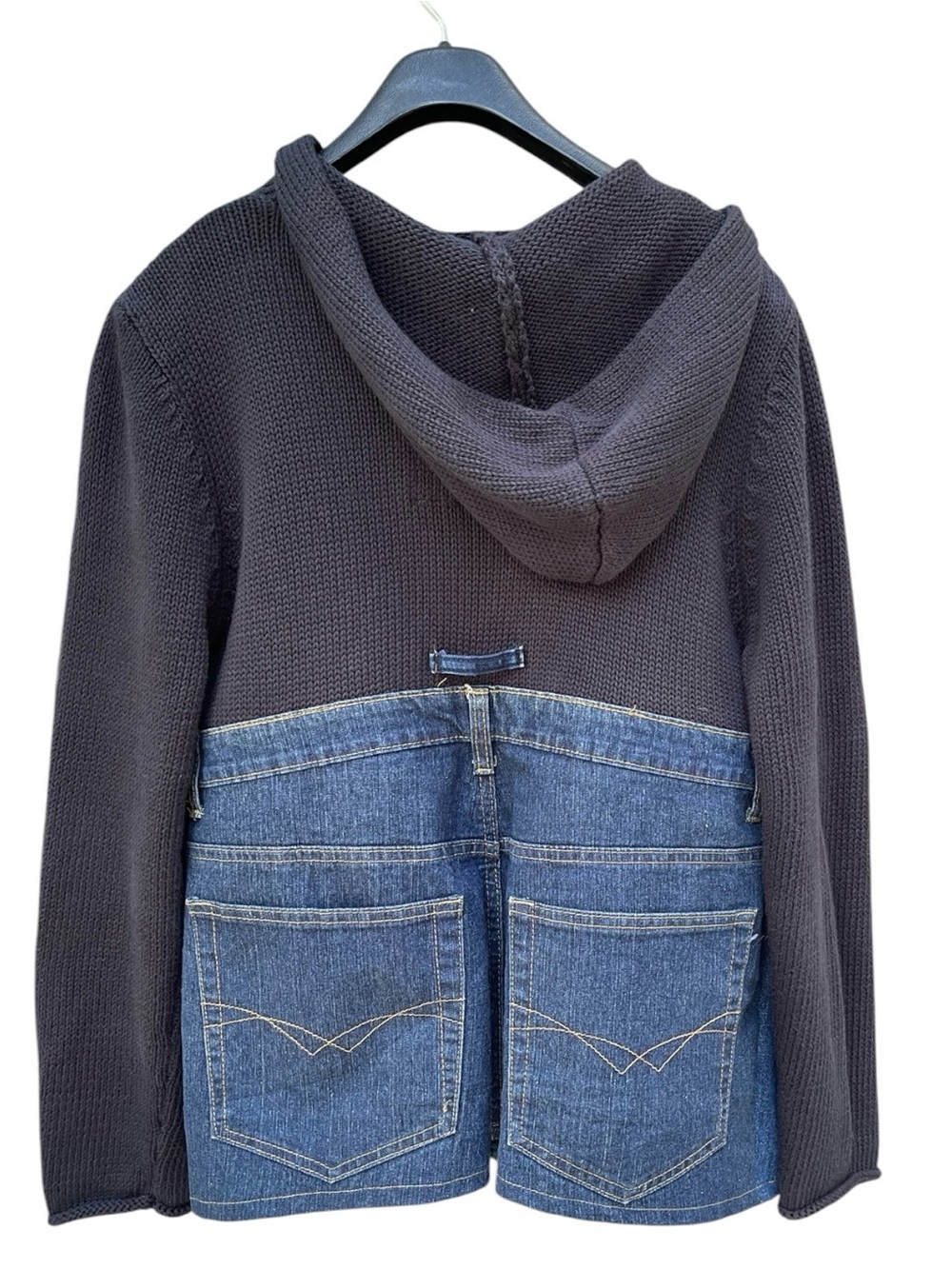 Shannon Passero Up-Cycled Denim & Knit Hybrid Hooded Sweater Jacket - Picture 2 of 9